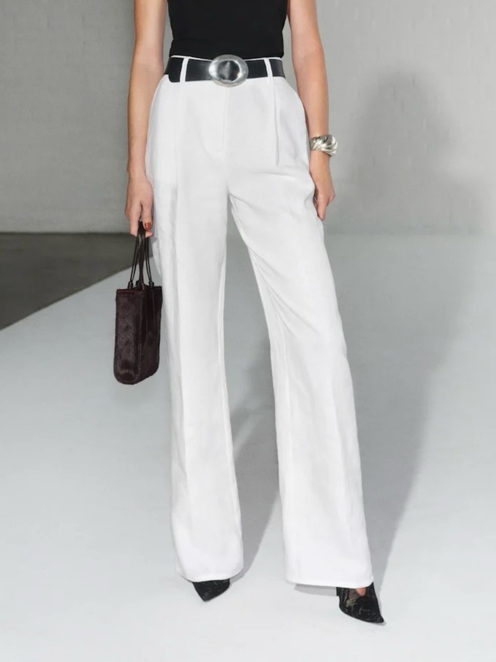 Reformation White High-Waist Wide-Leg Trousers